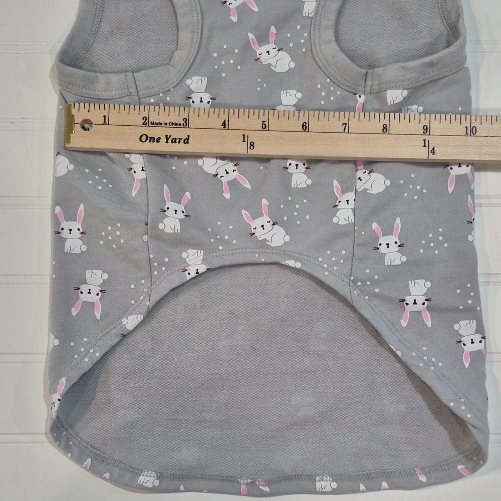 Large‎ Gray Bunny Print Dog Costume Hoodie Bunny Ears Leash Hole Cotton